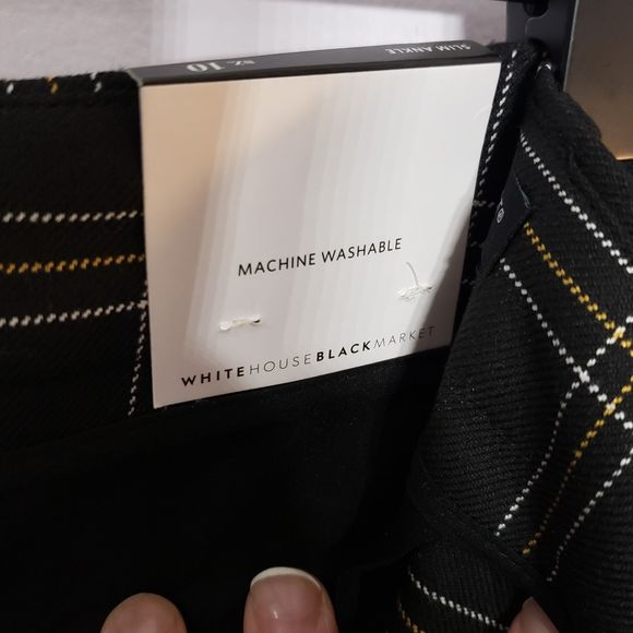 NWT WHBM Slim Ankle Pant Size 10 Black, White, Marigold Plaid - Picture 11 of 14